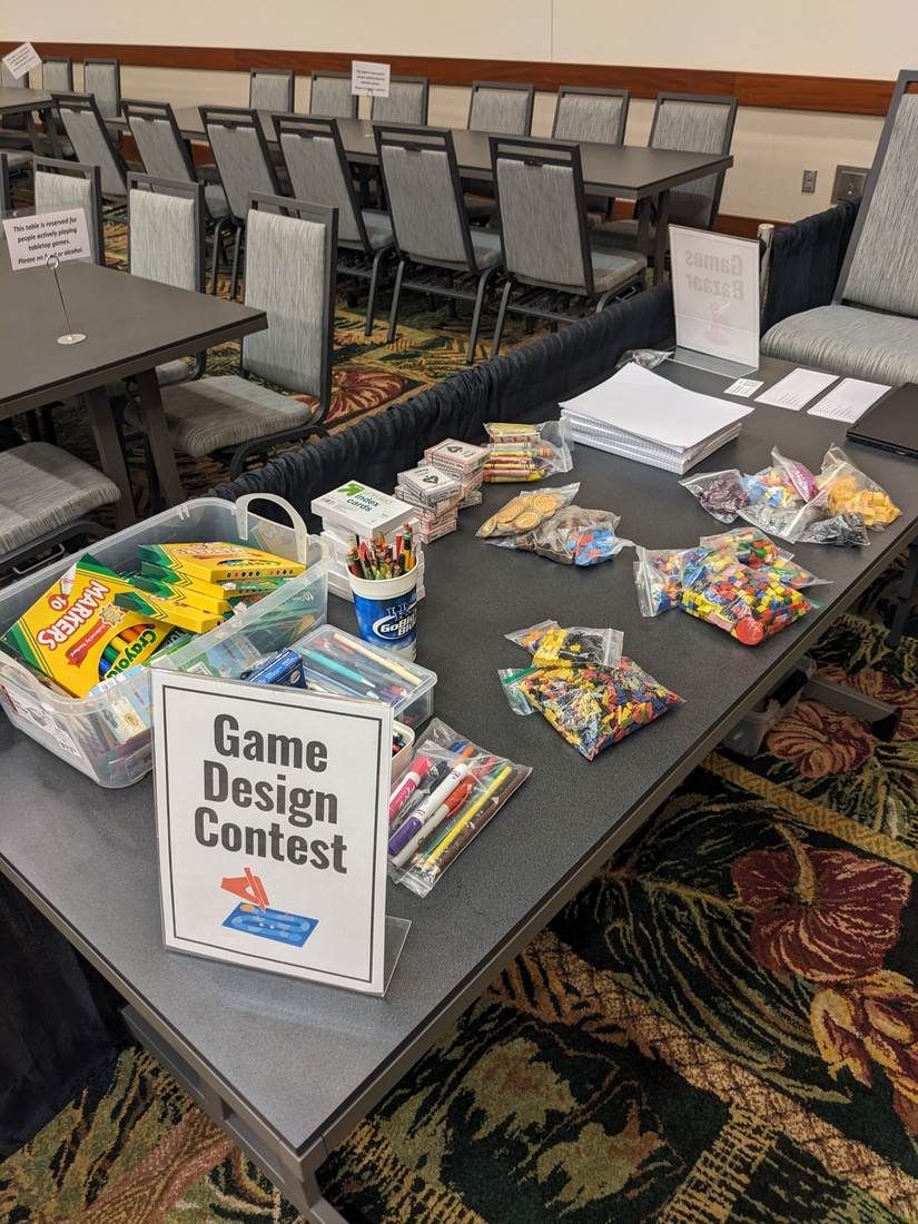 Prototyping materials laid out for a game design contest