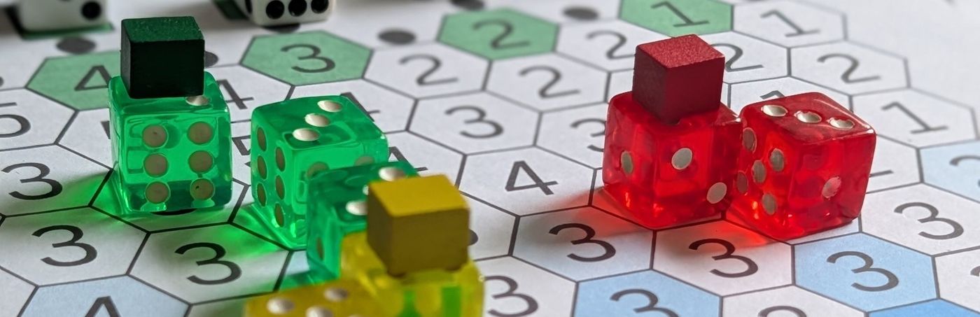 Dice on a hex board during a dice game session